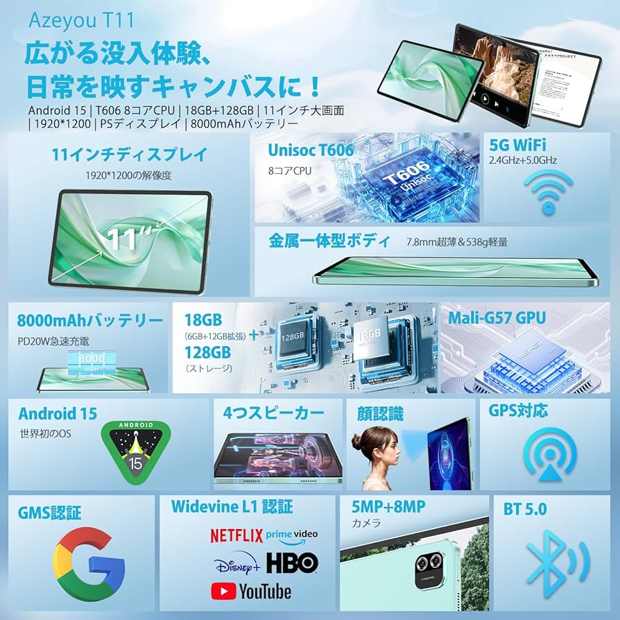 12GB+128GB 8コアCPU11インチ✨Android 15タブレット Amazon.co.jp: 【新登場 Android15 タブレット 11インチ Wi-Fi